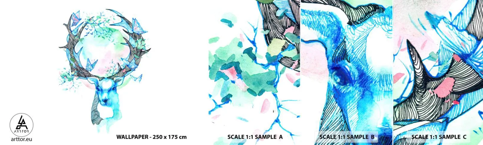 Mostră tapet autocolant Deluxe Sticker - Forța și delicatețea naturii - Abstracția, Cerb, Natură - 100x30 cm