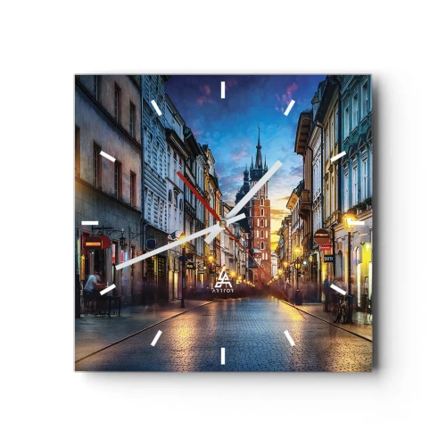 Ceas de perete - Ceas pe sticlă - Farmecul Cracoviei - 30x30 cm