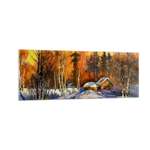 Tablou pe sticlă - Impresie de iarnă în soare - 140x50 cm