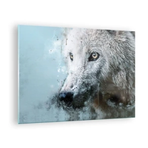 Tablou pe sticlă - Portret de lup cu accente artistice, estompate, în nuanțe de albastru - 70x50cm - Faceți cunoștință cu sufletul lupului - Decorațiune modernă pentru perete pentru living și dormitor ARTTOR