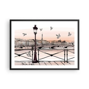 Poster în ramă neagră - Deasupra acoperișurilor Parisului - 70x50 cm