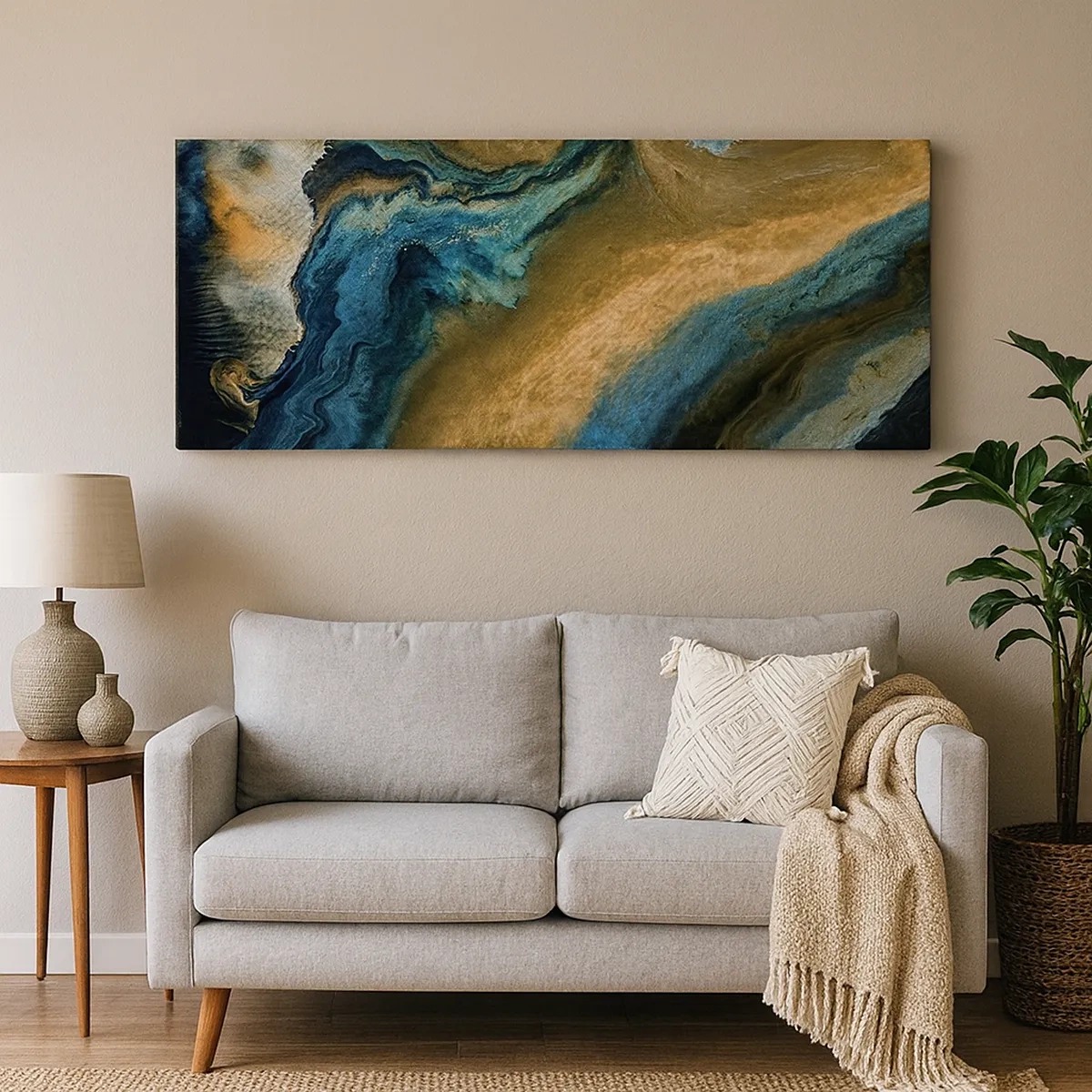 Tablou pe pânză - Albastru - galben - influență reciprocă - 30x30 cm