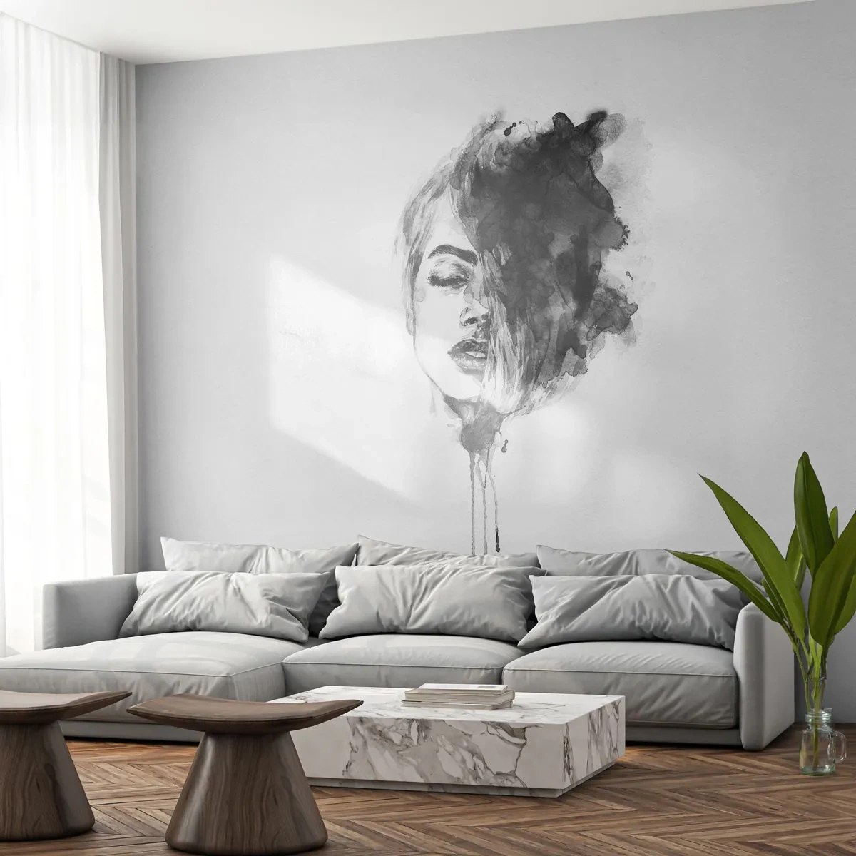 Tapet Premium Sand - La ce visează frumoasa - Portretul unei femei, Chipul de femeie, Abstracția - 350x256 cm