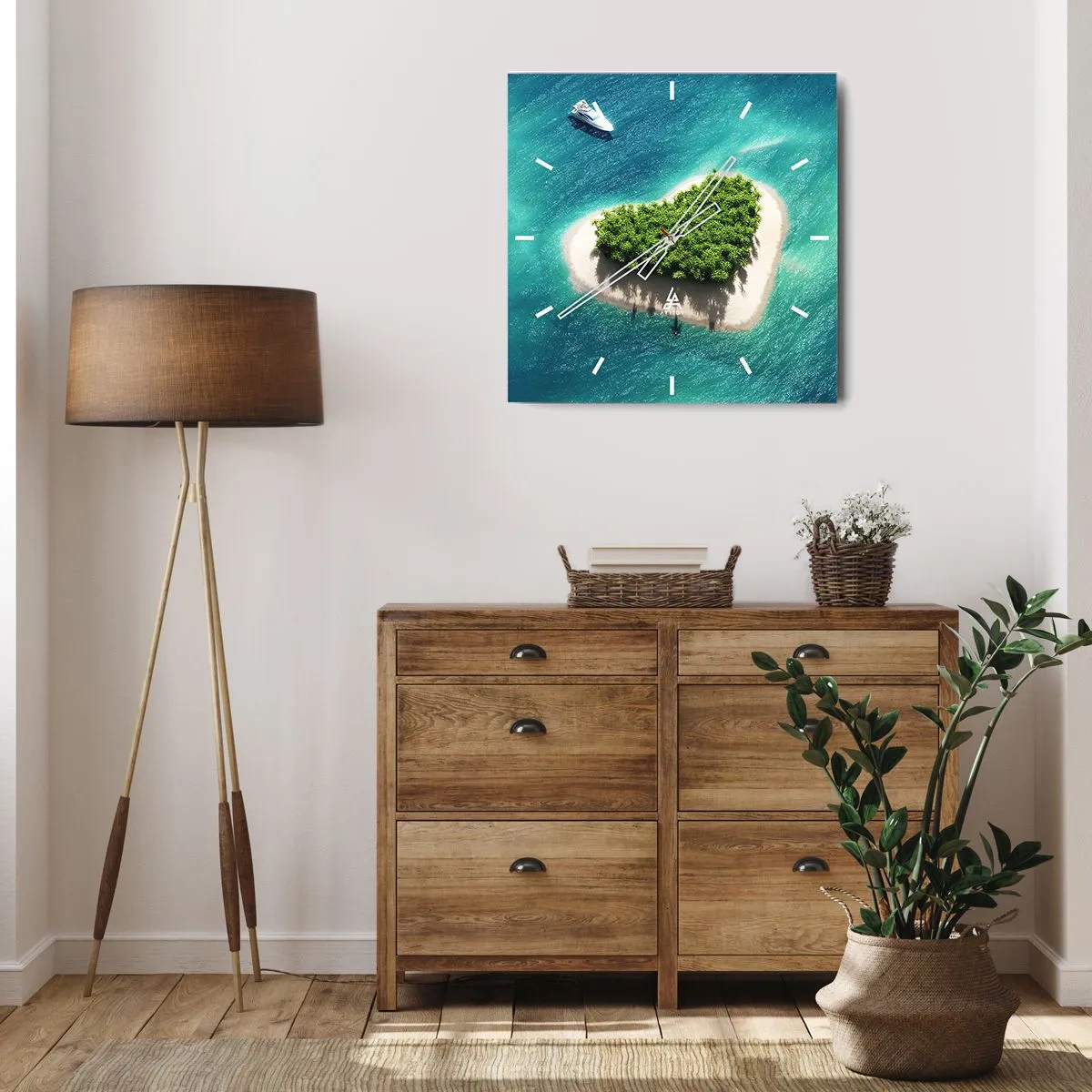 Ceas de perete - Ceas pe sticlă - Iubesc vara - 40x40 cm