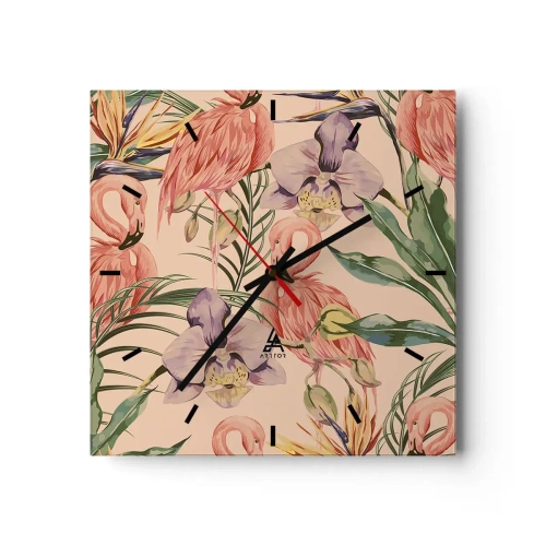 Ceas de perete - Ceas pe sticlă - Balet floral roz - 40x40 cm