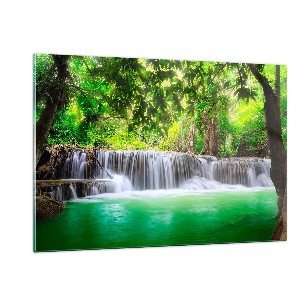 Tablou pe sticlă - Cascada verde - 120x80 cm