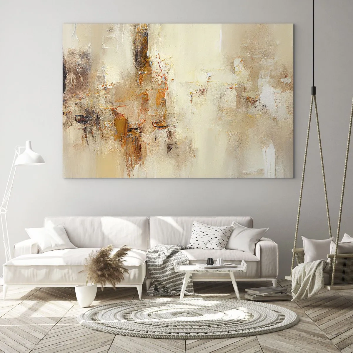 Tablou pe sticlă - Abstracție în nuanțe de chihlimbar, bej și maro - 70x50cm - Sufletul de chihlimbar - Decorațiune modernă pentru perete pentru living și dormitor ARTTOR