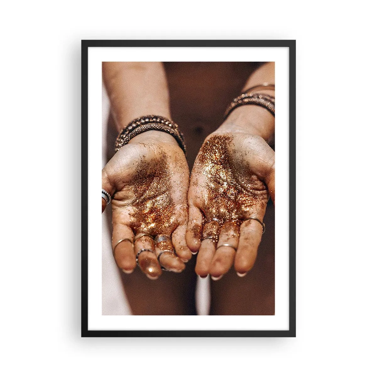 Poster în ramă neagră - Mâini cu sclipici strălucitor - 50x70cm - Un cadou pentru tine - Decorațiune modernă pentru perete pentru living și dormitor ARTTOR