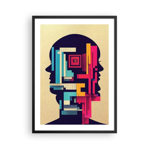 Poster în ramă neagră - Siluetă abstractă cu forme geometrice - 50x70cm - Legături noi - Decorațiune modernă pentru perete pentru living și dormitor ARTTOR