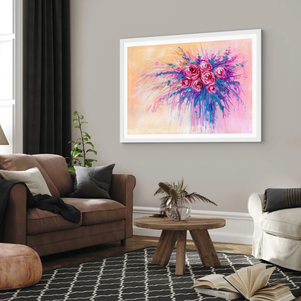 Poster în ramă albă - Fântână de trandafiri - 91x61 cm