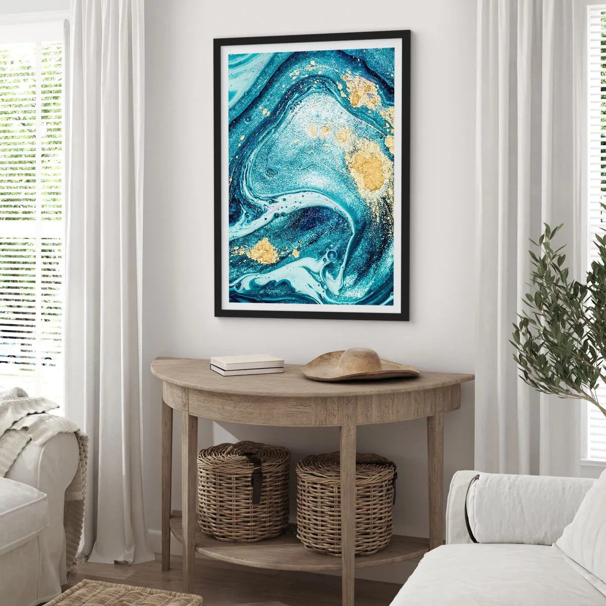 Poster în ramă neagră - Vârtej albastru - 40x50 cm