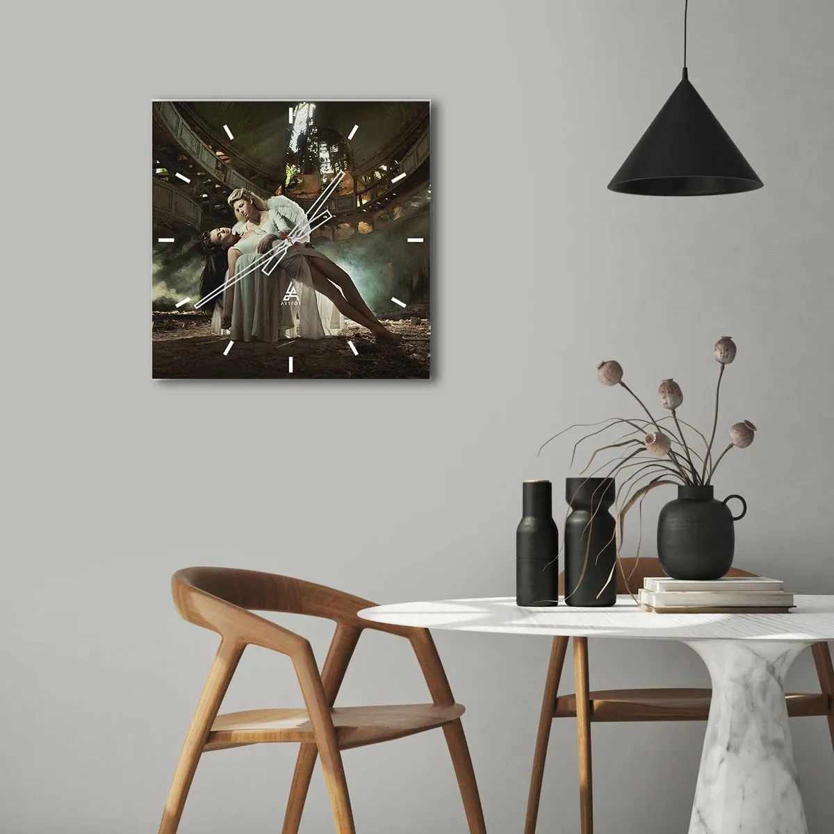 Ceas de perete - Ceas pe sticlă - Spiritul vechiului teatru - 30x30 cm