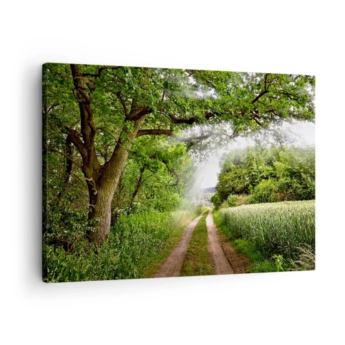 Tablou pe pânză Canvas - Un drum de pământ printre copaci verzi și lumina soarelui - 70x50cm - Et in Arcadia ego - Decorațiune modernă pentru perete pentru living și dormitor ARTTOR