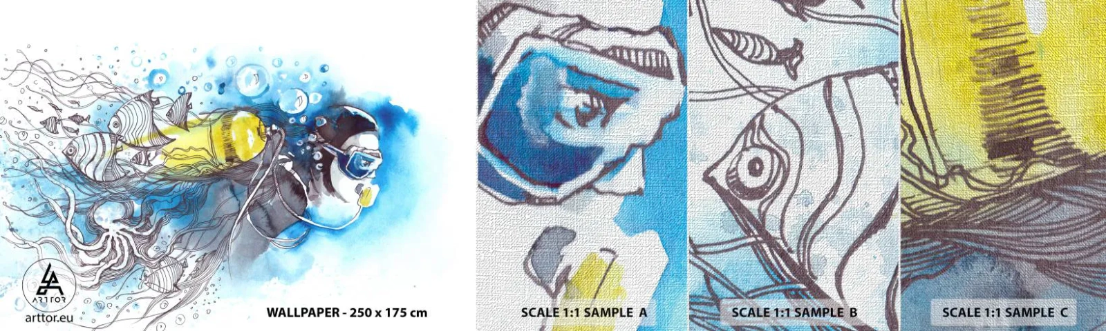 Mostră tapet Premium Canvas - Marele albastru - Scufundări, Peşte, Sport - 100x30 cm