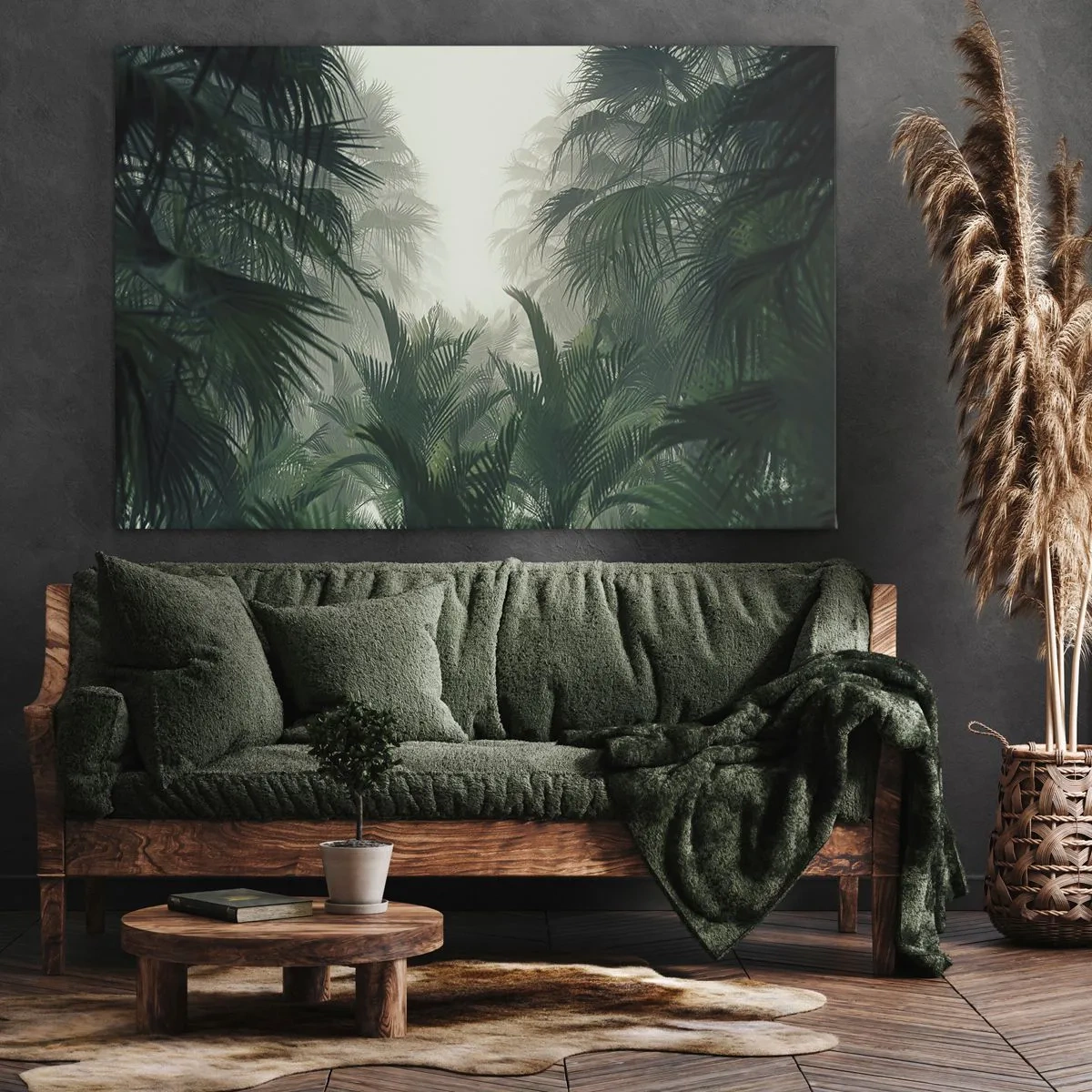 Tablou pe pânză Canvas - Vegetație tropicală în ceață densă a pădurii tropicale - 70x50cm - Mister tropical - Decorațiune modernă pentru perete pentru living și dormitor ARTTOR