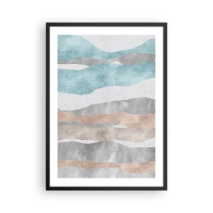 Poster în ramă neagră - Valuri minimaliste în nuanțe de albastru și bej - 50x70cm - Studiu de proximitate - Decorațiune modernă pentru perete pentru living și dormitor ARTTOR