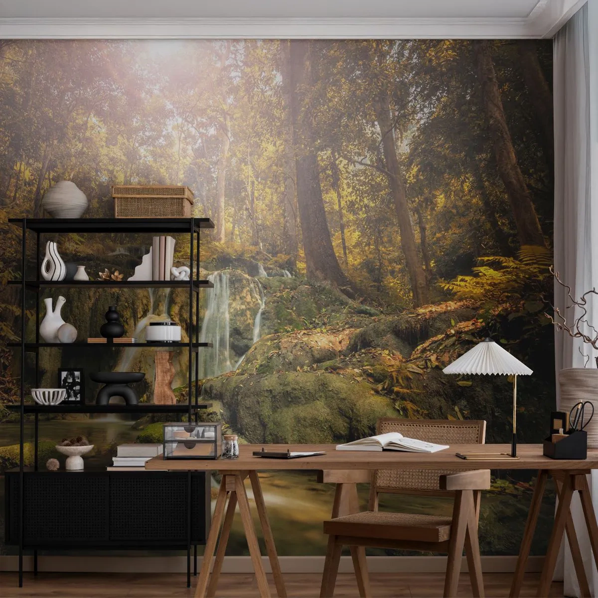 Tapet Autoadeziv Deluxe Sticker - Cascada de pădure în verde - Peisaj, Cascadă, pădure - 350x256 cm