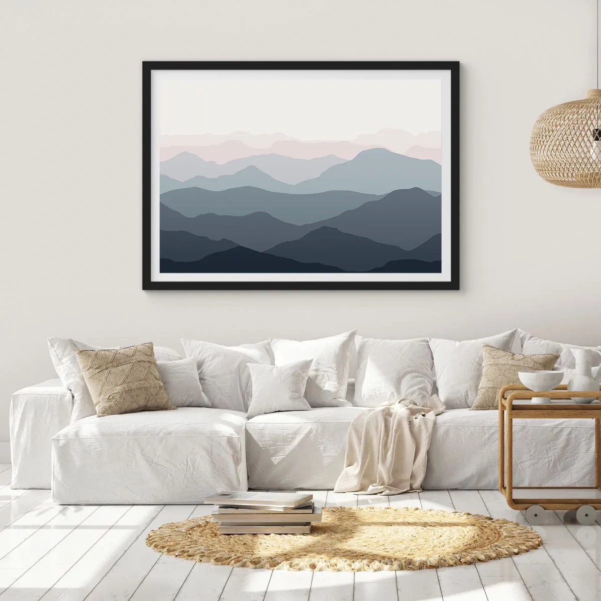 Poster în ramă neagră - Valuri de munți - 50x40 cm