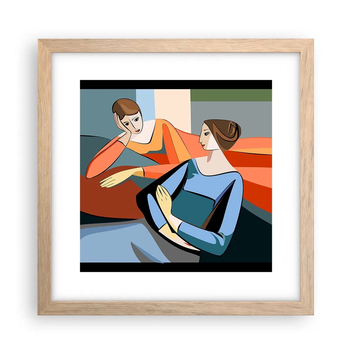 Poster în ramă de stejar deschis - Un moment de confidențe - 30x30 cm