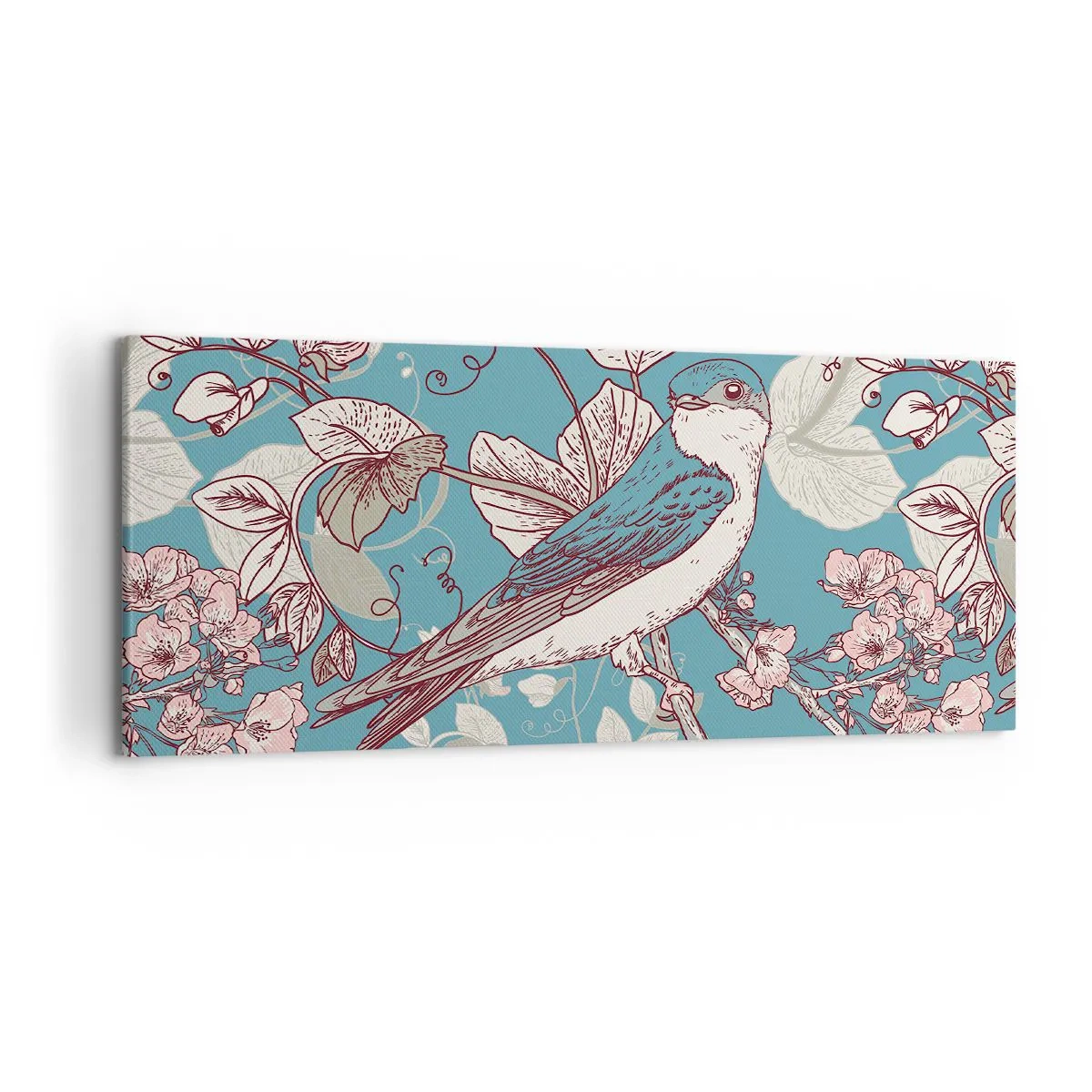 Tablou pe pânză - Ciripit în florile albe - 120x50 cm