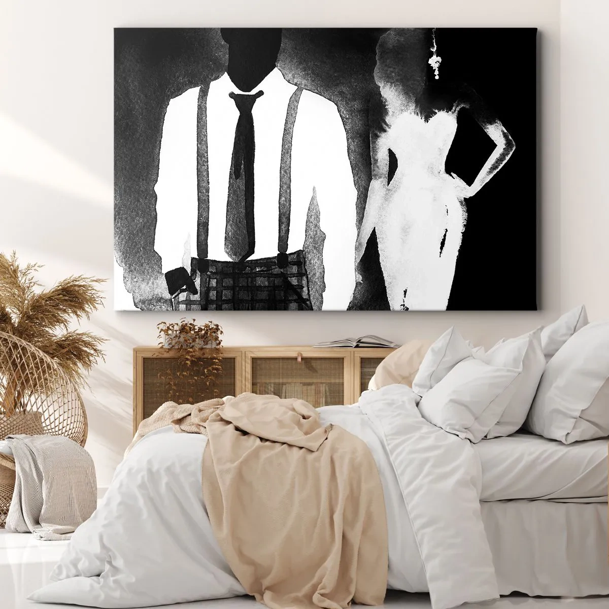 Tablou pe pânză Canvas - Personaje în stil noir, eleganță alb-negru și mister - 70x50cm - Într-o atmosferă noir - Decorațiune modernă pentru perete pentru living și dormitor ARTTOR