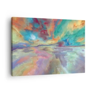 Tablou pe pânză Canvas - Peisaj de nori colorat într-un stil abstract - 70x50cm - Două ceruri - Decorațiune modernă pentru perete pentru living și dormitor ARTTOR