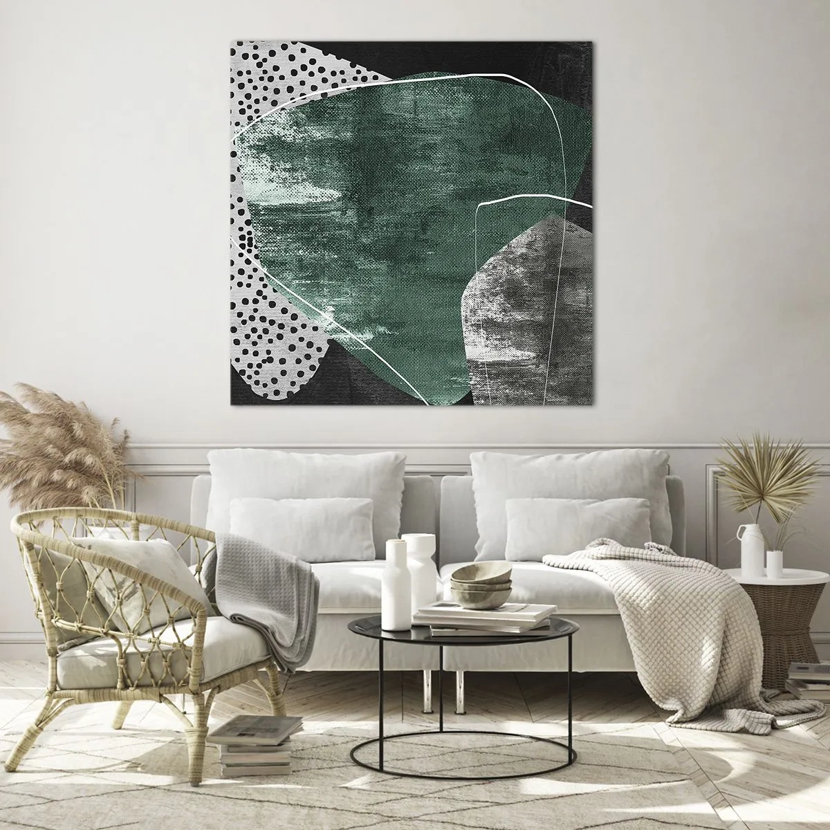 Tablou pe sticlă - Abstracție colorată cu fulgi de aur - 60x60 cm