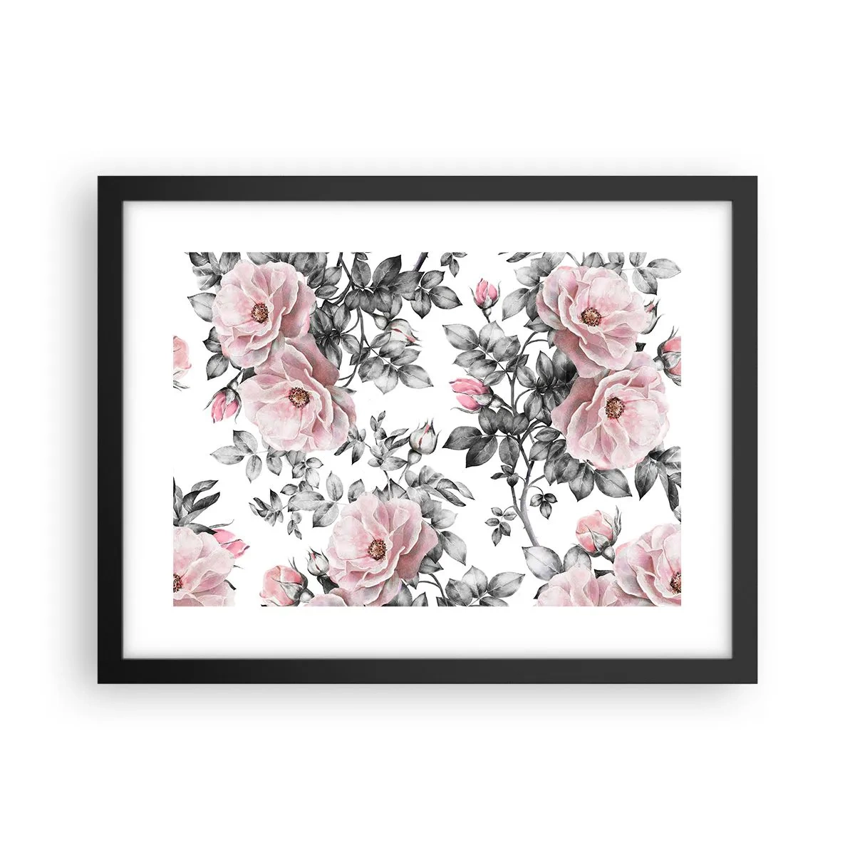 Poster în ramă neagră - Pierde-te în florile de trandafir - 40x30 cm