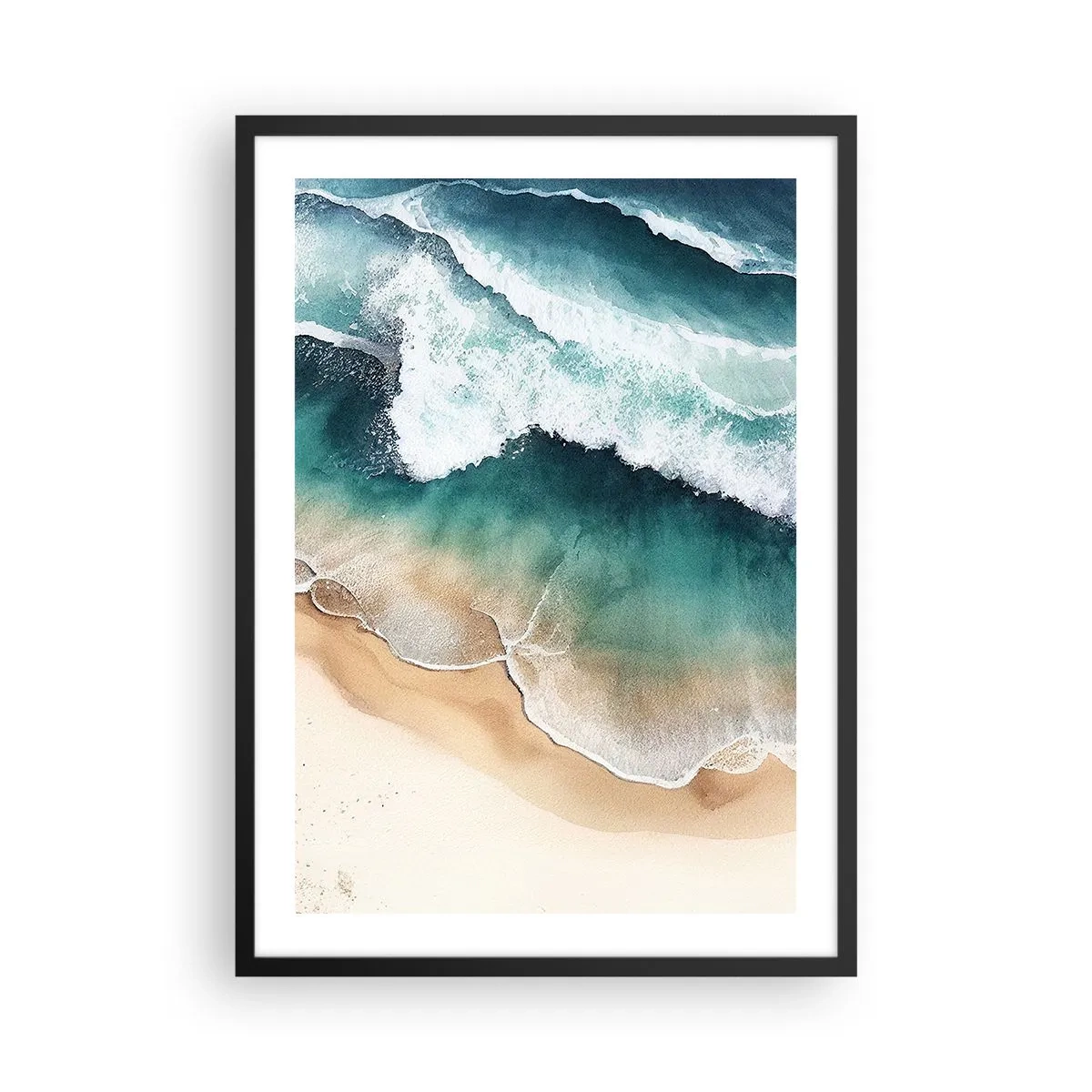 Poster în ramă neagră - Valurile mării se sparg pe plajă - 50x70cm - Întâlnire eternă - Decorațiune modernă pentru perete pentru living și dormitor ARTTOR