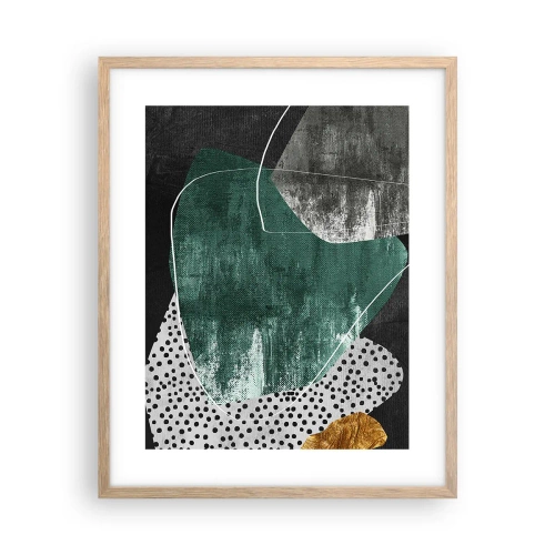 Poster în ramă de stejar deschis - Abstracție colorată cu fulgi de aur - 40x50 cm