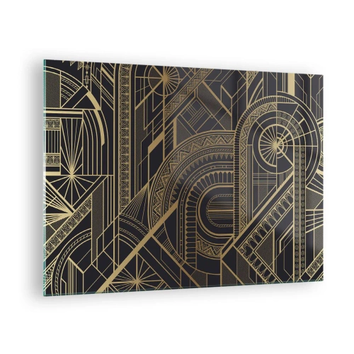 Tablou pe sticlă - Model geometric Art Deco în auriu și negru - 70x50cm - Concepte, idei, planuri - Decorațiune modernă pentru perete pentru living și dormitor ARTTOR