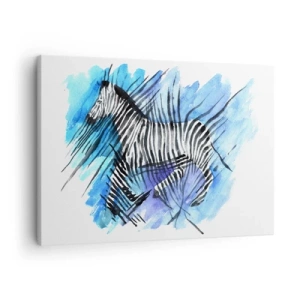 Tablou pe pânză Canvas - Ilustrație în acuarelă a unei zebre pe un cer albastru - 70x50cm - Ascunsă în dungi - Decorațiune modernă pentru perete pentru living și dormitor ARTTOR