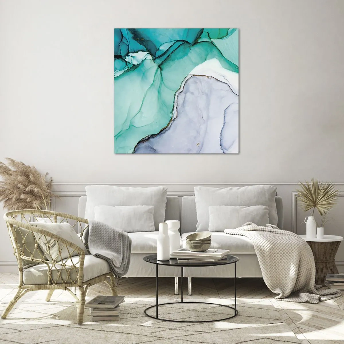 Tablou pe sticlă - Studiu în turcoaz - 60x60 cm