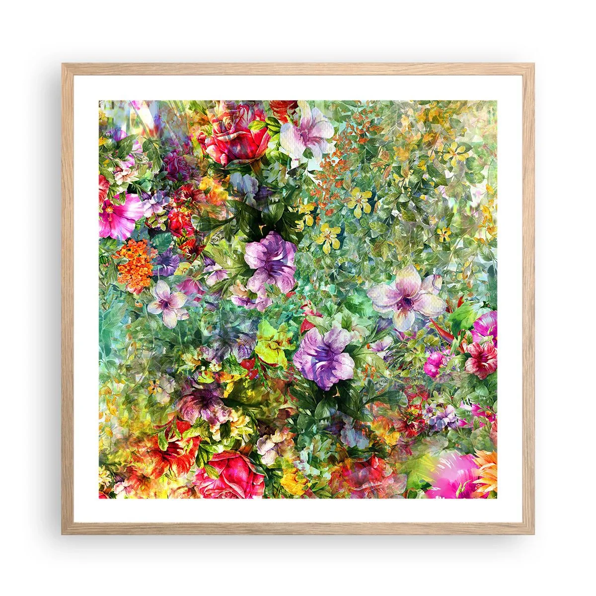 Poster în ramă de stejar deschis - Să ne pierdem în flori - 60x60 cm