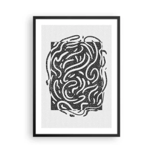 Poster în ramă neagră - Compoziție abstractă cu linii și forme dinamice în alb și negru. - 50x70cm - Abstracție: dansul bucuriei - Decorațiune modernă pentru perete pentru living și dormitor ARTTOR