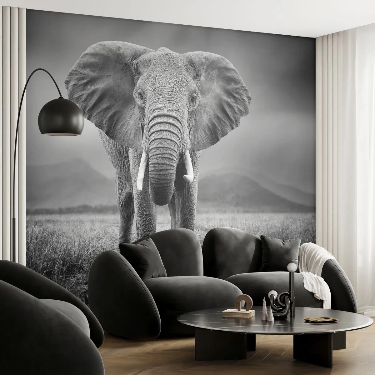 Tapet Premium Sand - Gazda te salută - Elefant, Animale, Peisaj - 350x256 cm