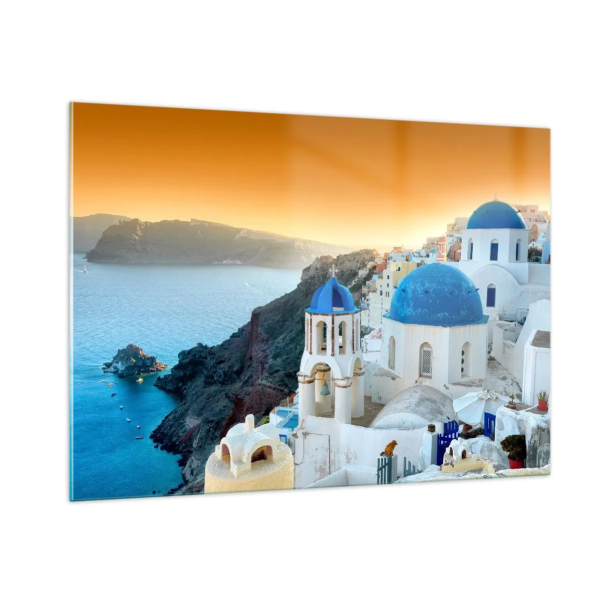 Tablou pe sticlă - Santorini - îmbrățișat de stânci - 100x70 cm