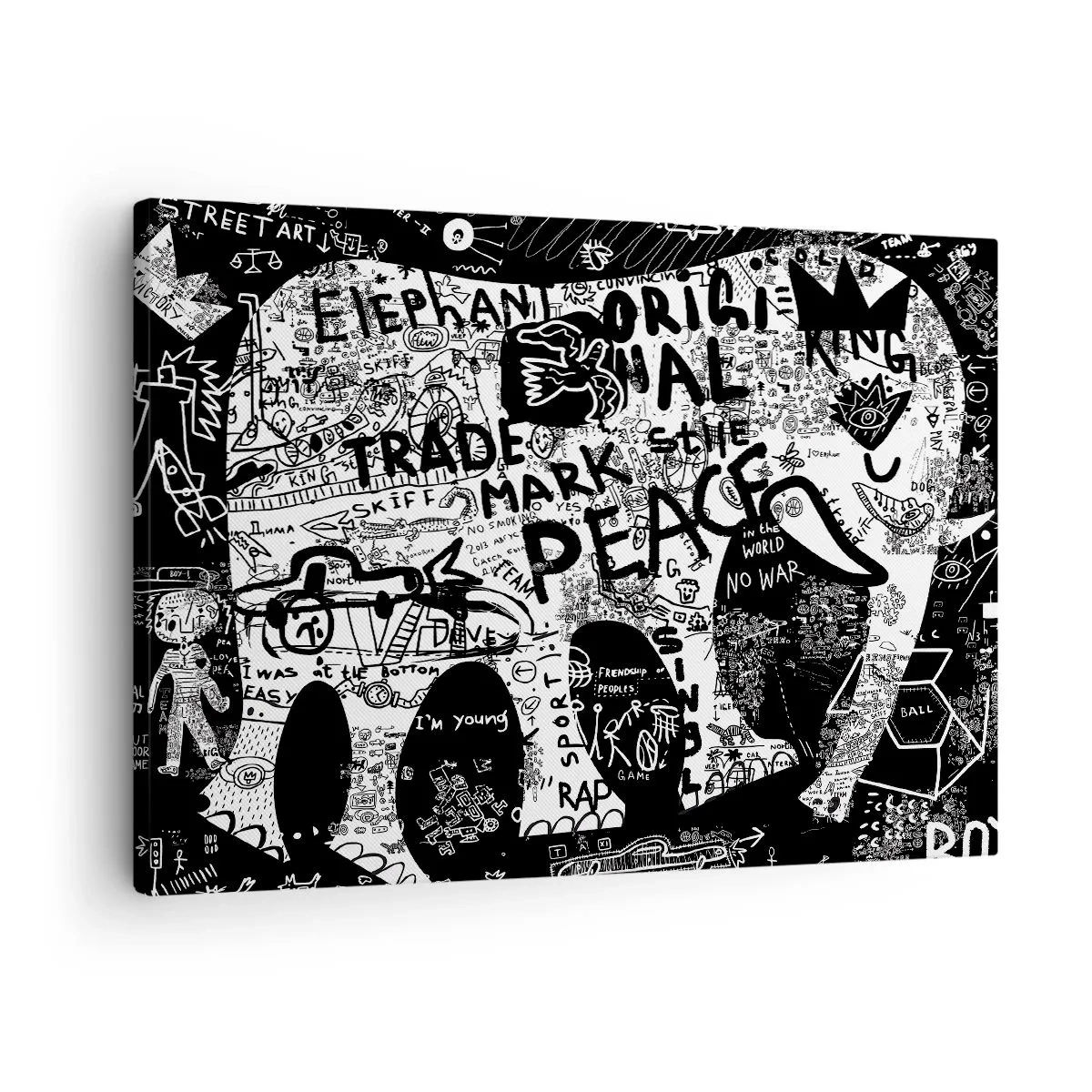 Tablou pe pânză Canvas - Grafică alb-negru cu motive graffiti - 70x50cm - Lumea bogată a străzii - Decorațiune modernă pentru perete pentru living și dormitor ARTTOR