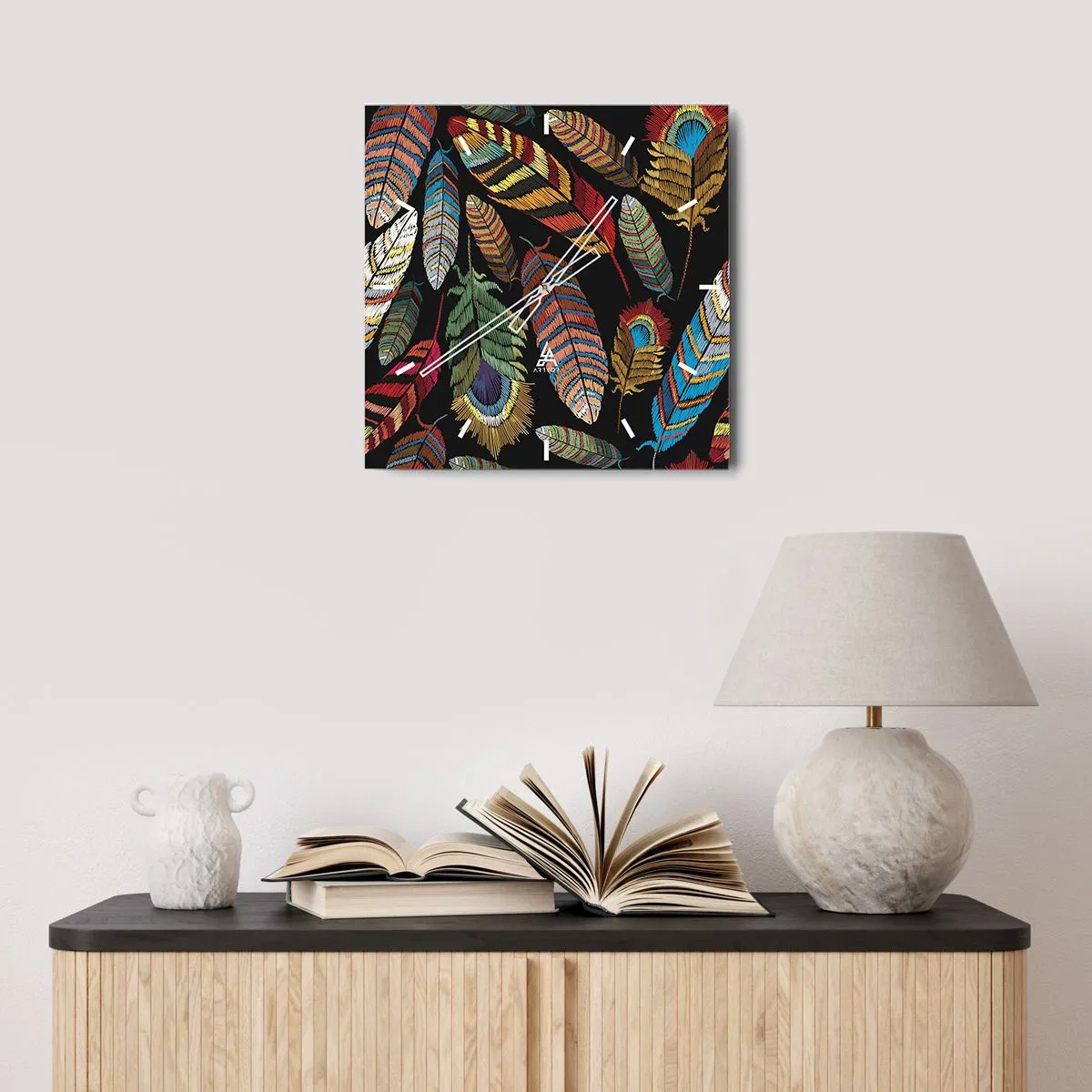 Ceas de perete - Ceas pe sticlă - Carnavalul păsărilor - 30x30 cm