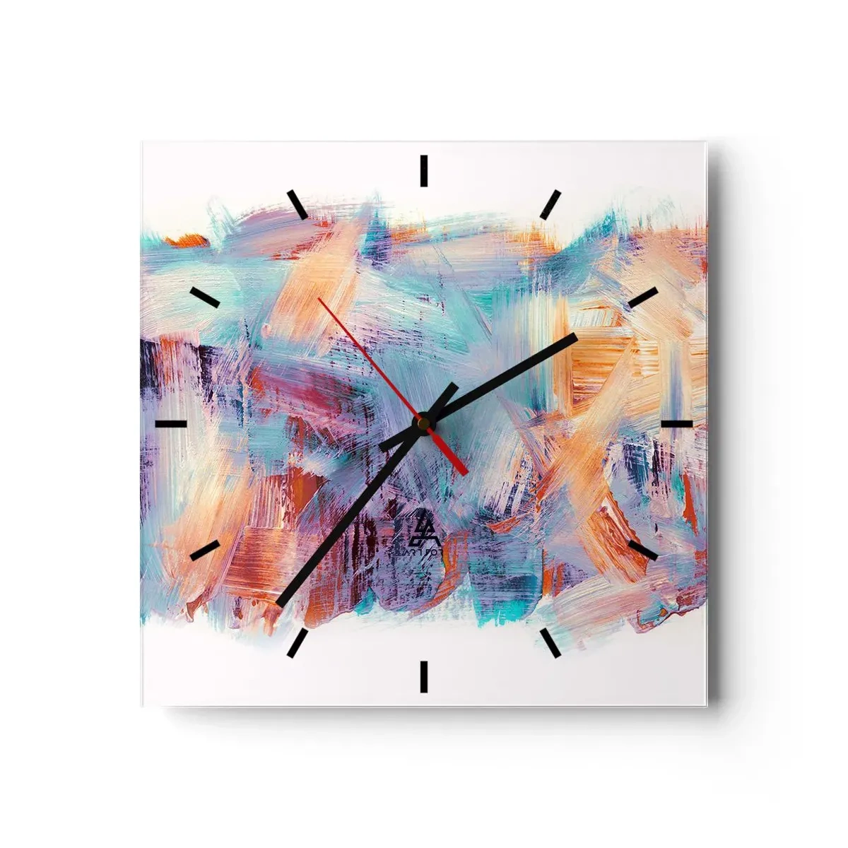 Ceas de perete - Ceas pe sticlă - O dezordine colorată - 40x40 cm