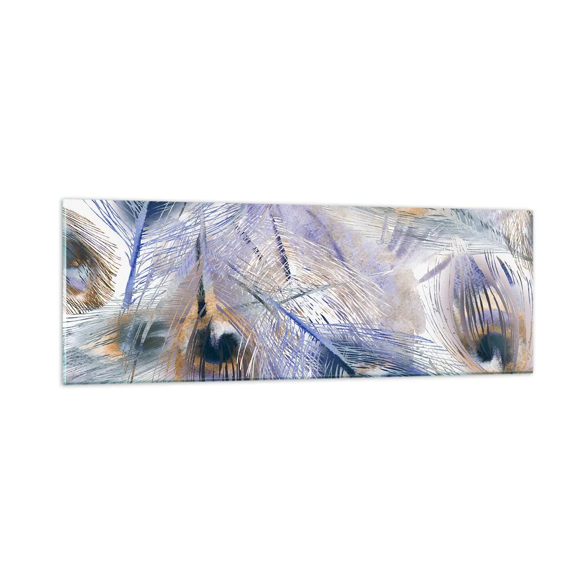 Tablou pe sticlă - Compoziția penelor de păun - 90x30 cm