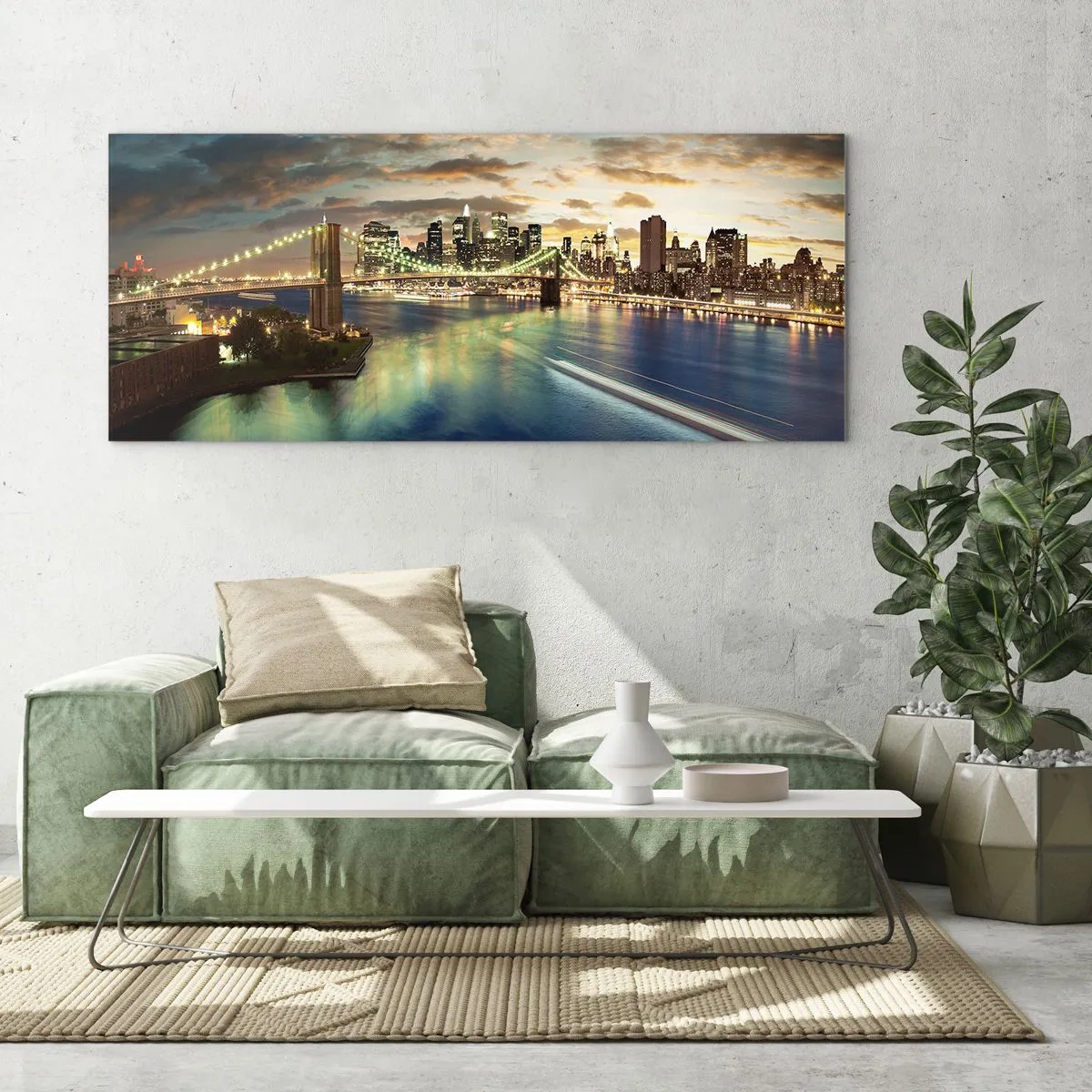 Tablou pe sticlă - O seară luminată deasupra Manhattan-ului - 90x30 cm