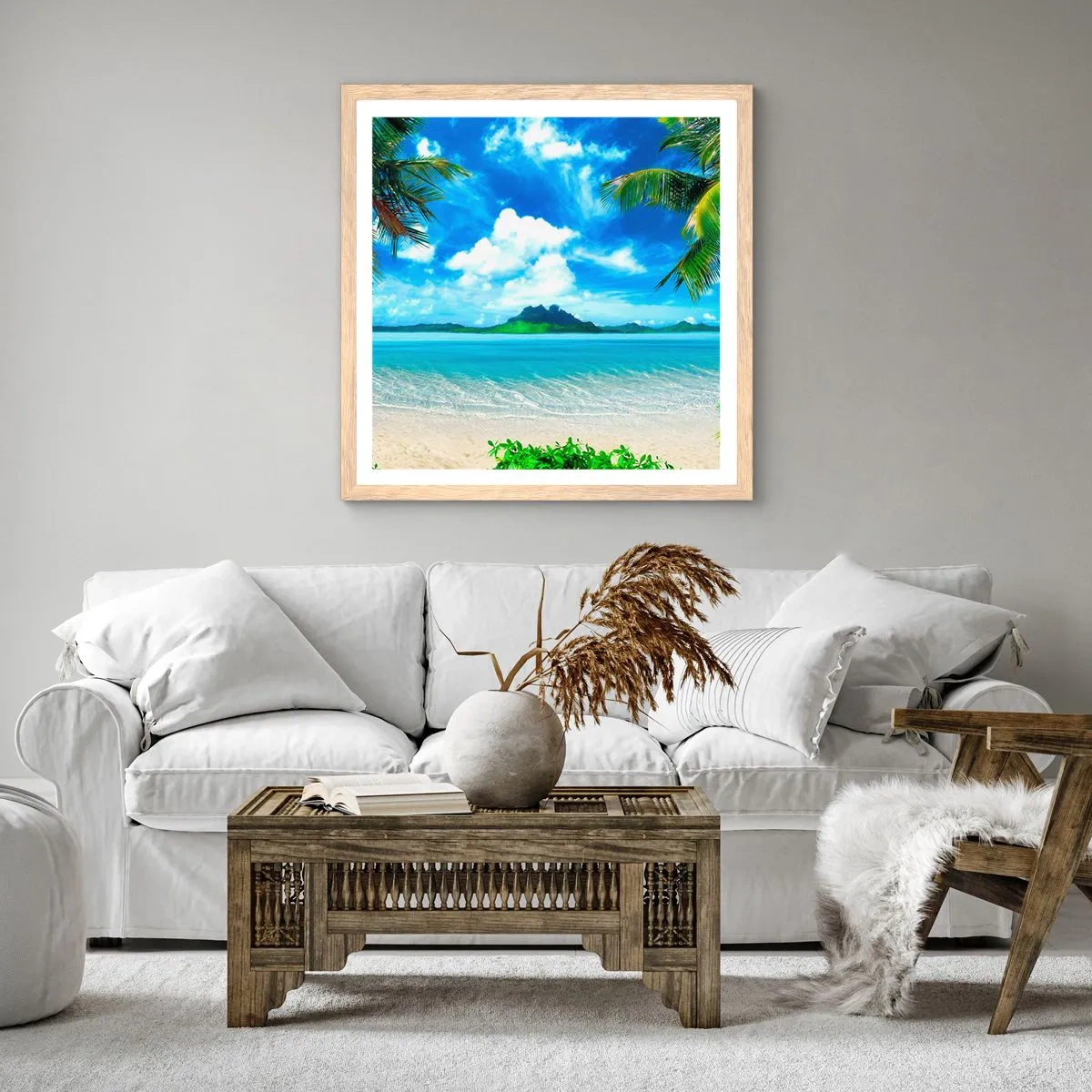 Poster în ramă de stejar deschis - Azur de la tropice - 30x30 cm