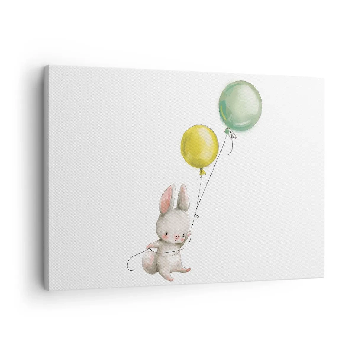 Tablou pe pânză Canvas - Un iepure care ține baloane în culori pastelate - 70x50cm - Voi zbura și eu! - Decorațiune modernă pentru perete pentru living și dormitor ARTTOR