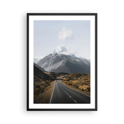 Poster în ramă neagră - Drumul care duce spre munții maiestuoși - 50x70cm - Drumul spre inima munților - Decorațiune modernă pentru perete pentru living și dormitor ARTTOR