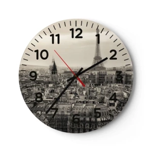 Ceas de perete - Ceas pe sticlă - Deasupra acoperișurilor Parisului - 40x40 cm