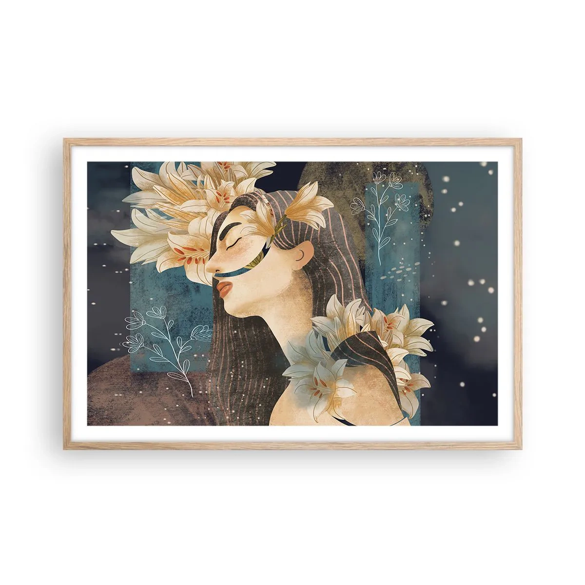 Poster în ramă de stejar deschis - Povestea prințesei cu crini - 91x61 cm