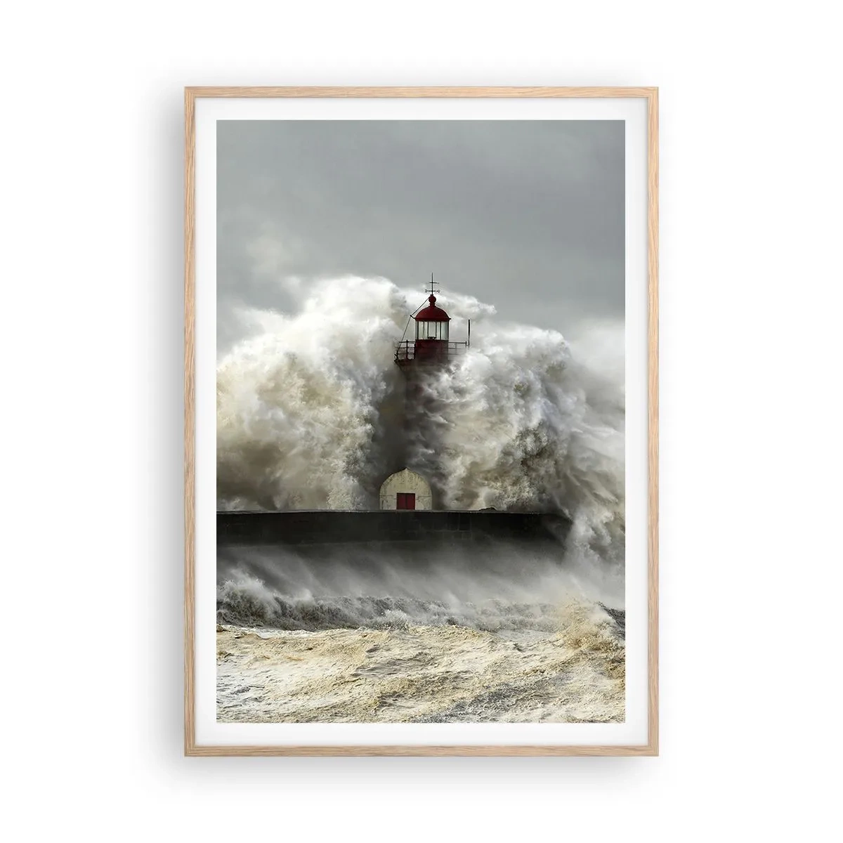 Poster în ramă de stejar deschis - Mânia oceanului - 70x100 cm