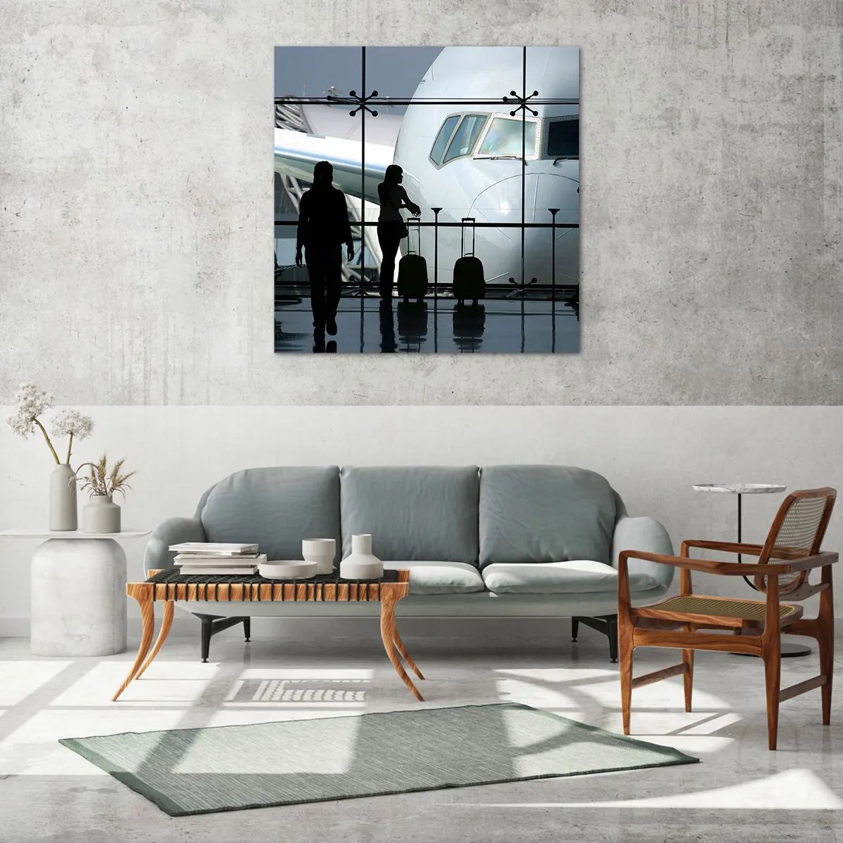 Tablou pe sticlă - Vis a vis la aeroport - 70x70 cm