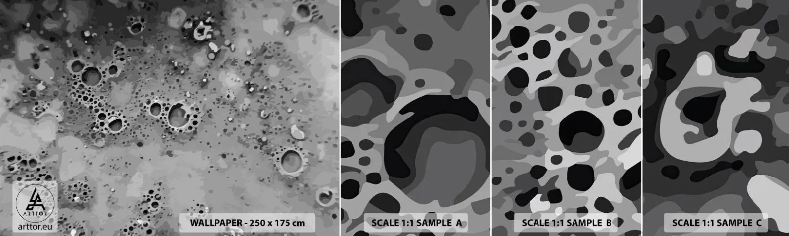 Mostră tapet autocolant Deluxe Sticker - Ca un peisaj lunar - Compoziţie, Bucată, Grafică - 100x30 cm